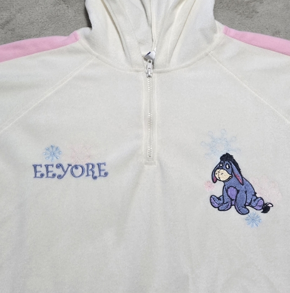 Disney Cream Eeyore Hoodie Sz Womens 3X Soft Fleece Embroidered Cartoon - Picture 1 of 5